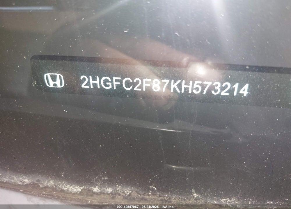 2019 HONDA CIVIC VIN: 2HGFC2F87KH573214