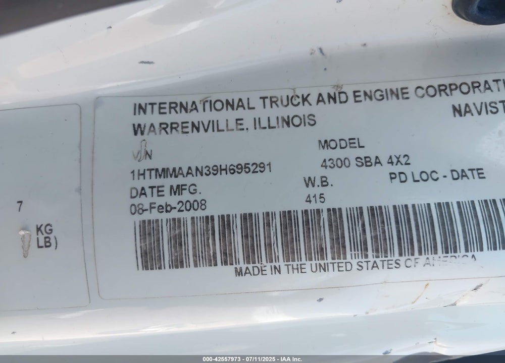 2009 INTERNATIONAL 4000 4300 VIN: 1HTMMAAN39H695291