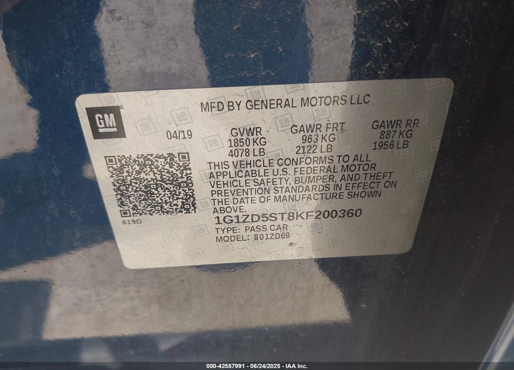 2019 CHEVROLET MALIBU VIN: 1G1ZD5ST8KF200360
