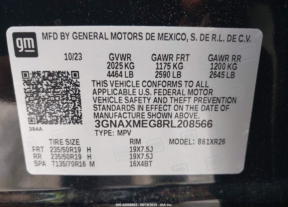 2024 CHEVROLET EQUINOX VIN: 3GNAXMEG8RL208566