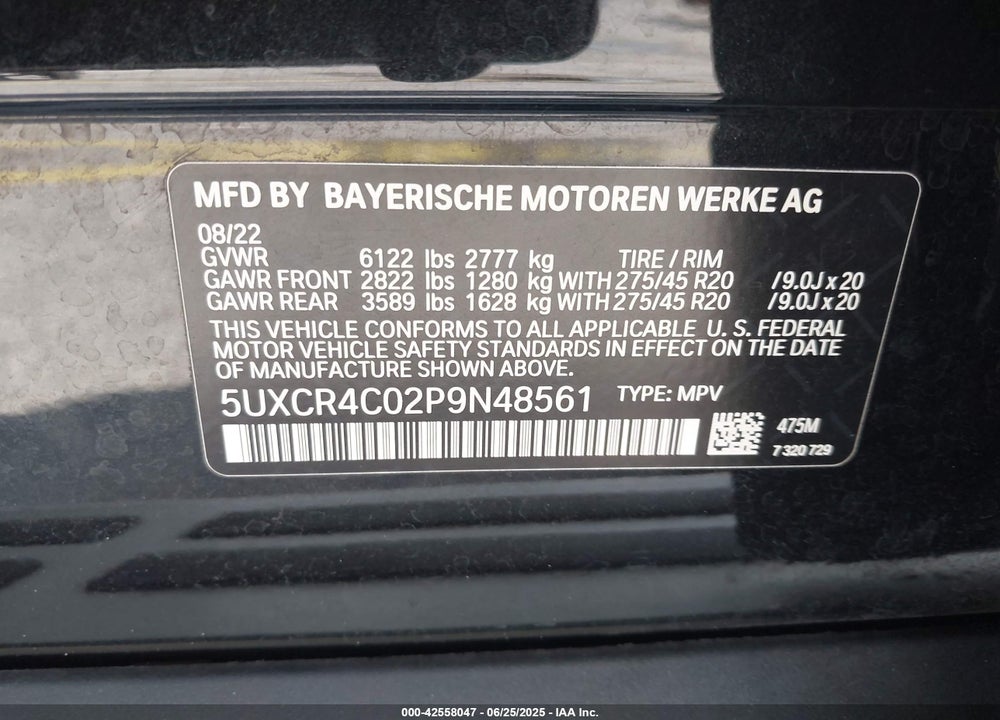 2023 BMW X5 SDRIVE40I VIN: 5UXCR4C02P9N48561