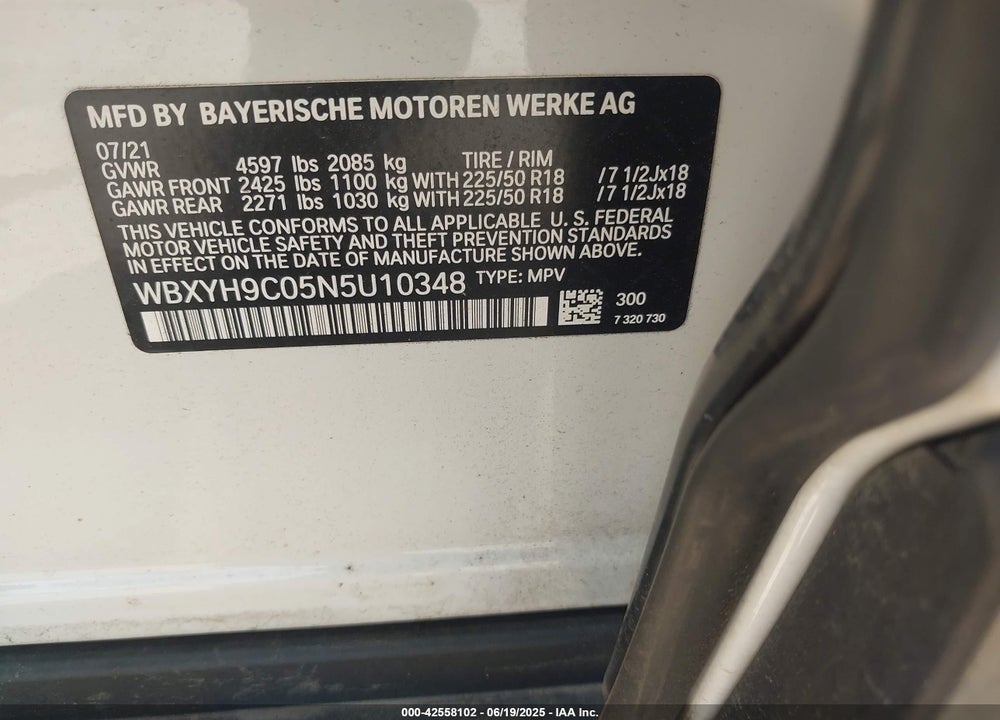 2022 BMW X2 VIN: WBXYH9C05N5U10348
