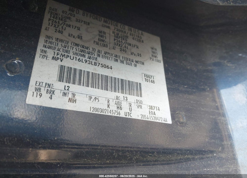 2003 FORD EXPEDITION XLT VIN: 1FMPU16L93LB75064