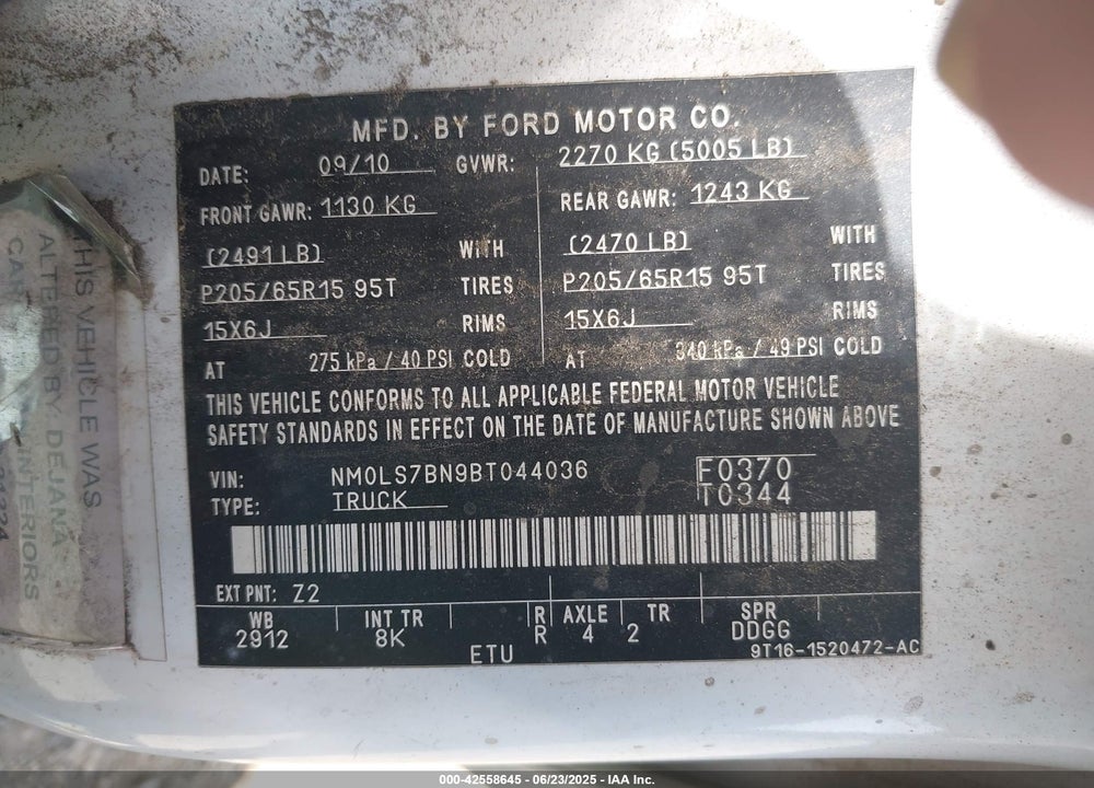 2011 FORD TRANSIT CONNECT XLT VIN: NM0LS7BN9BT044036