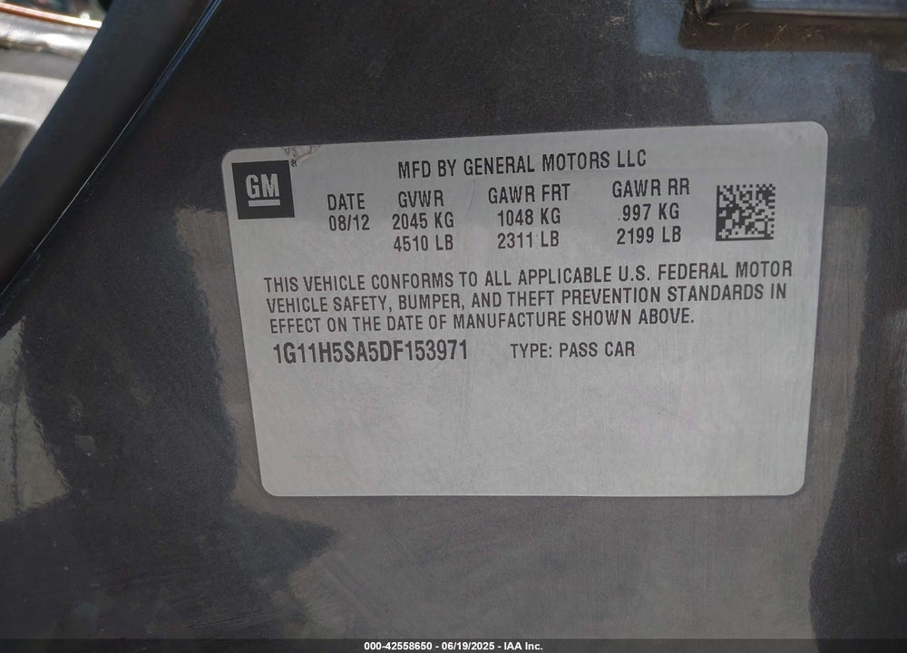 2013 CHEVROLET MALIBU VIN: 1G11H5SA5DF153971