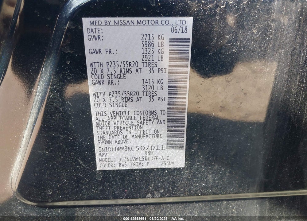 2019 INFINITI QX60 LUXE VIN: 5N1DL0MM3KC507011