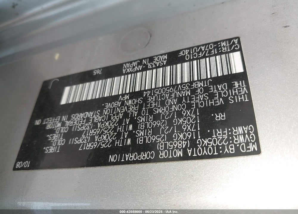 2009 TOYOTA RAV4 VIN: JTMBF35V795005144