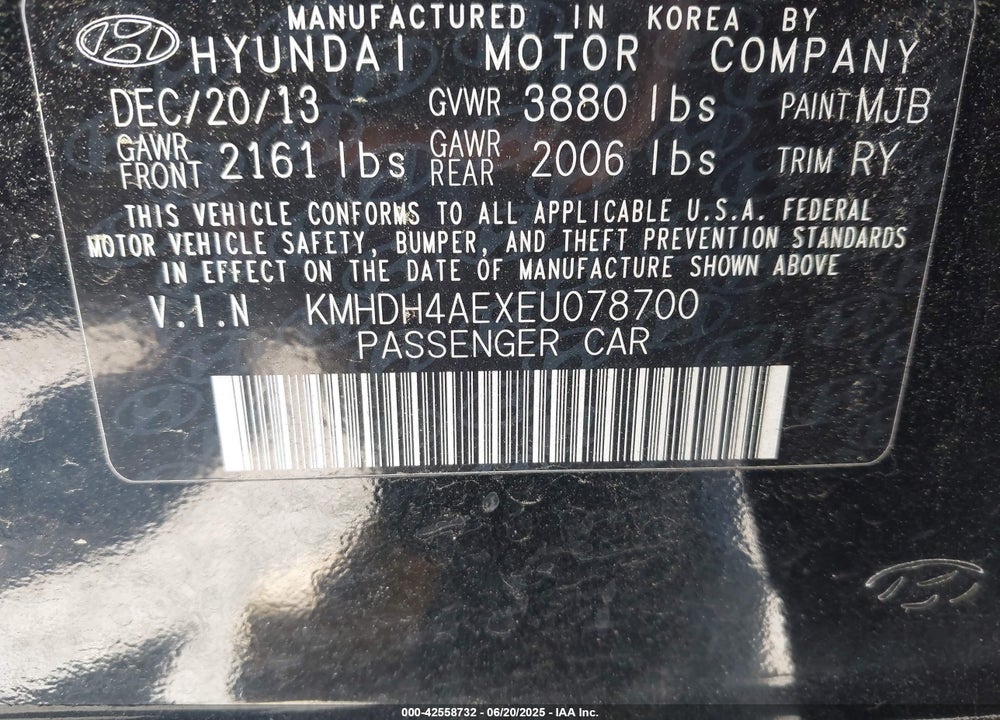 2014 HYUNDAI ELANTRA VIN: KMHDH4AEXEU078700