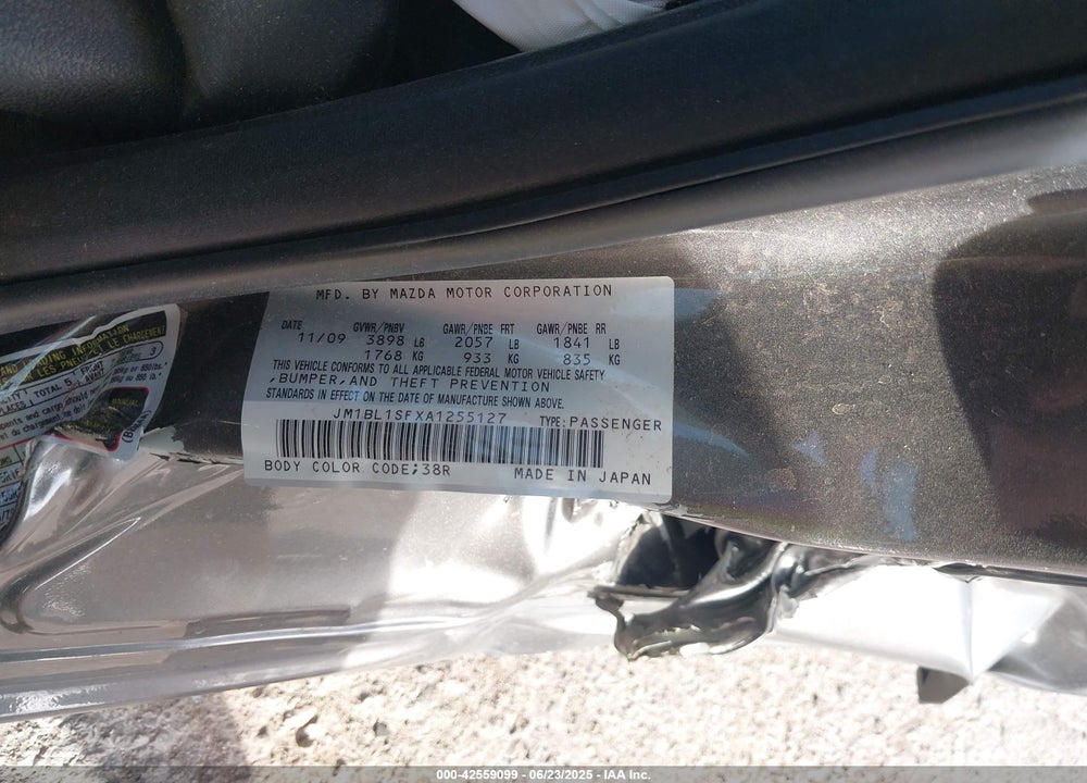 2010 MAZDA 3 VIN: JM1BL1SFXA1255127