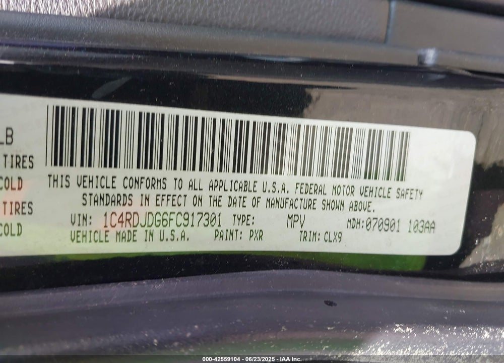 2015 DODGE DURANGO LIMITED VIN: 1C4RDJDG6FC917301