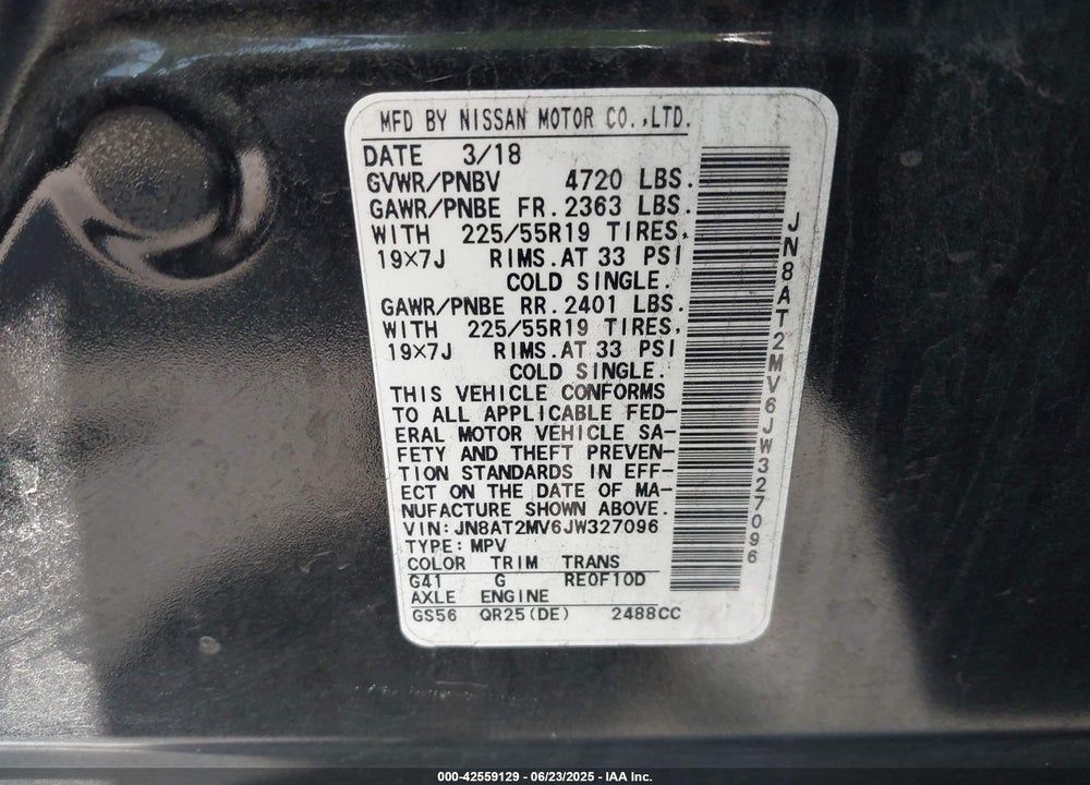 2018 NISSAN ROGUE VIN: JN8AT2MV6JW327096