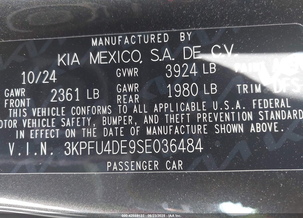2025 KIA K4 VIN: 3KPFU4DE9SE036484