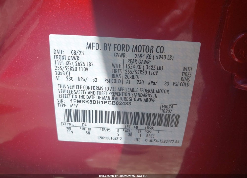 2023 FORD EXPLORER VIN: 1FMSK8DH1PGB82483