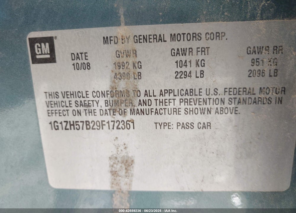 2009 CHEVROLET MALIBU LT VIN: 1G1ZH57B29F172361