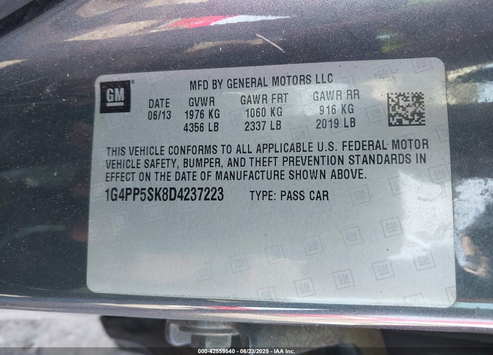 2013 BUICK VERANO VIN: 1G4PP5SK8D4237223