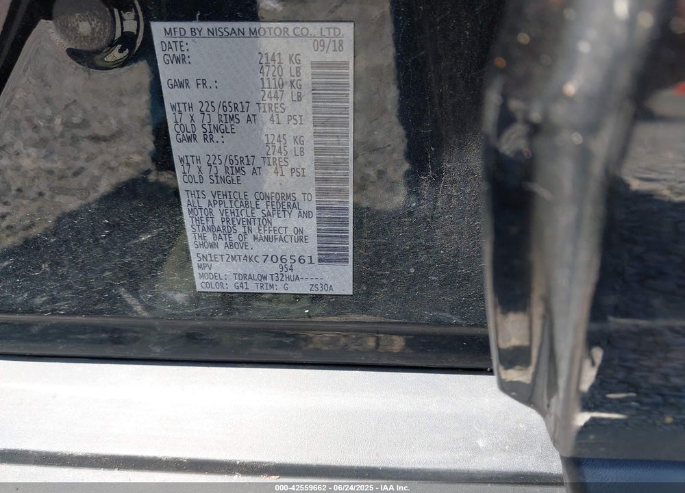 2019 NISSAN ROGUE VIN: 5N1ET2MT4KC706561