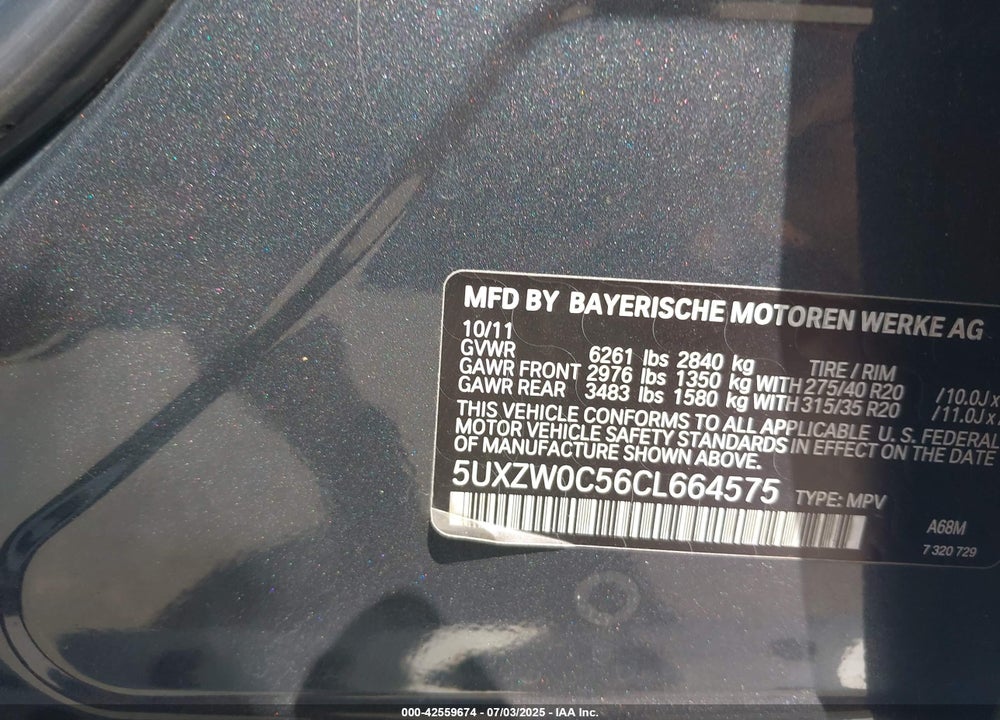 2012 BMW X5 VIN: 5UXZW0C56CL664575
