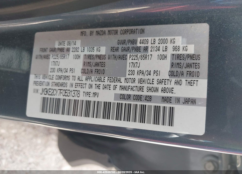 2015 MAZDA CX-5 VIN: JM3KE2CY7F0531378
