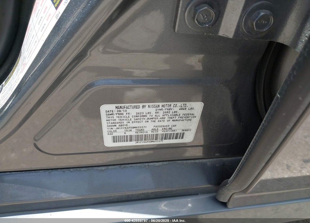 2011 INFINITI G37 VIN: JN1CV6AR5BM402271