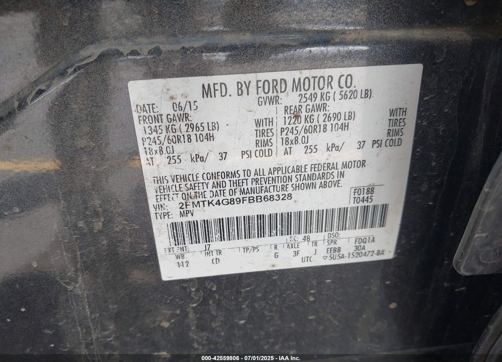 2015 FORD EDGE SE VIN: 2FMTK4G89FBB68328