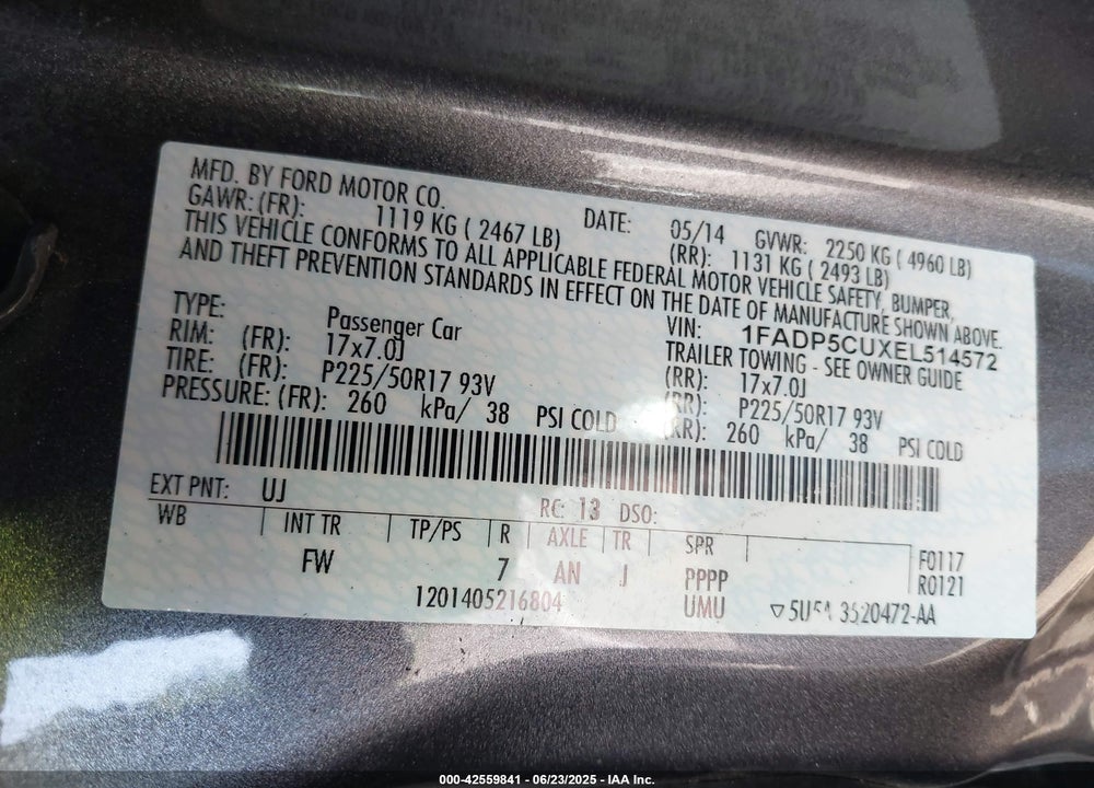 2014 FORD C-MAX VIN: 1FADP5CUXEL514572