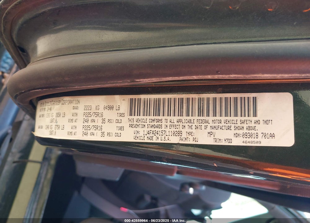 2007 JEEP WRANGLER / VIN: 1J4FA24157L110289