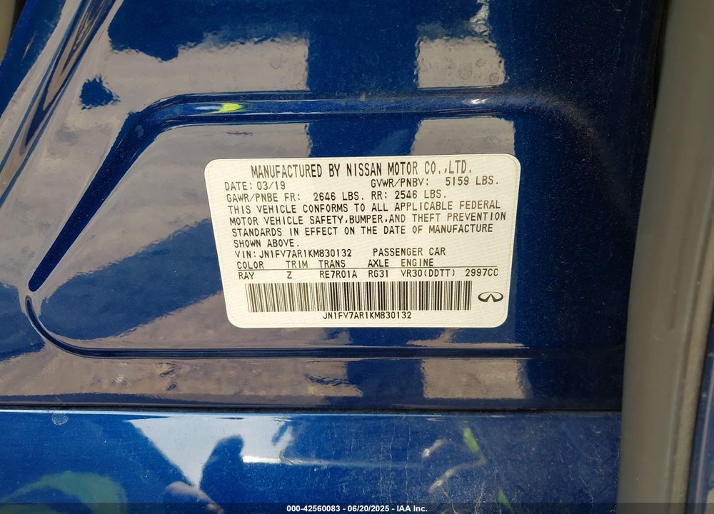 2019 INFINITI Q50 VIN: JN1FV7AR1KM830132