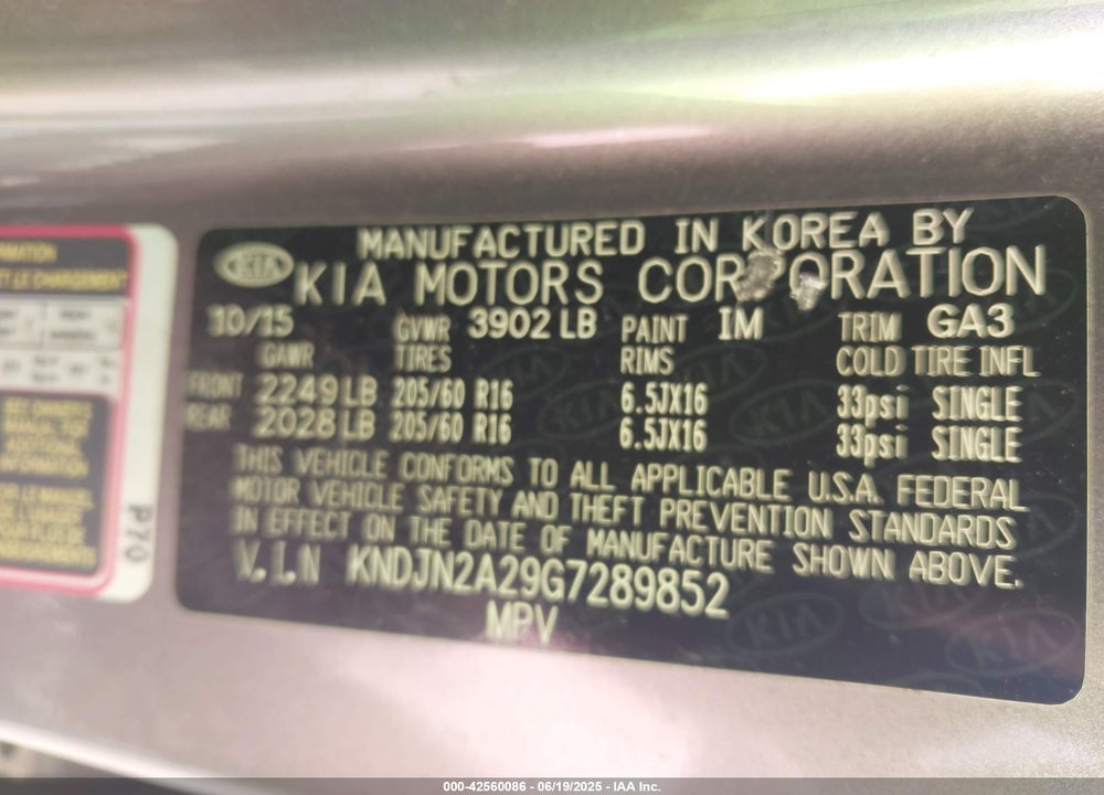 2016 KIA SOUL VIN: KNDJN2A29G7289852