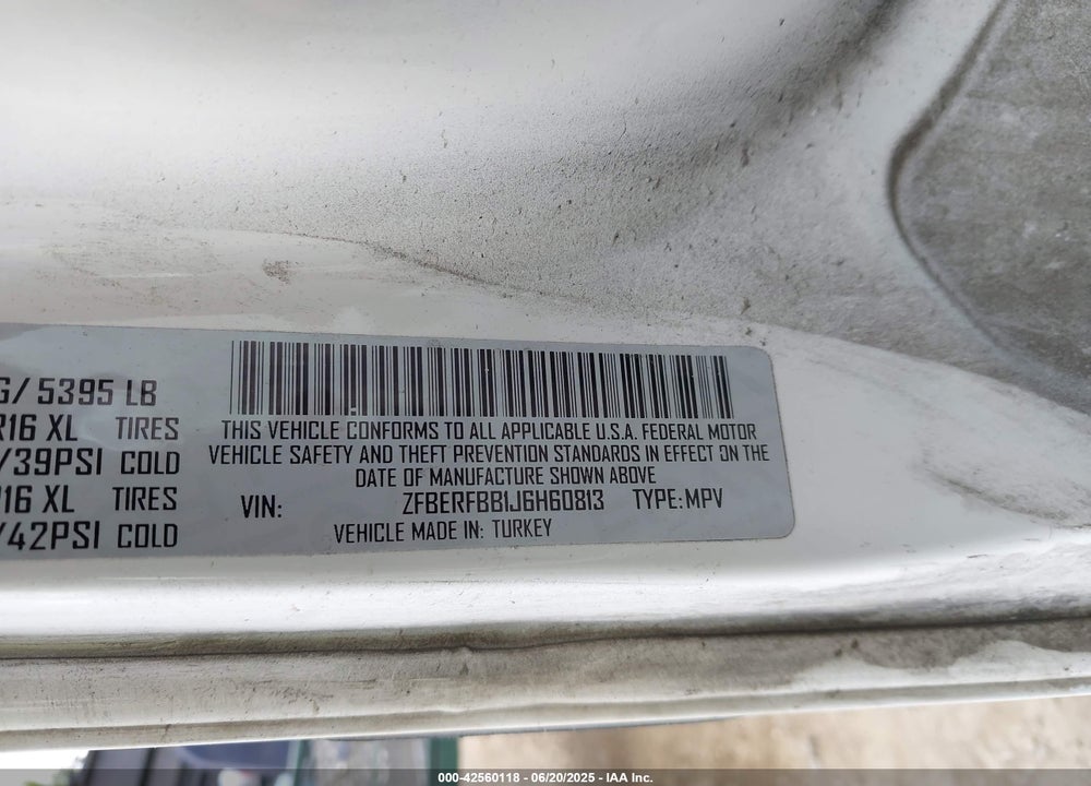 2018 RAM PROMASTER CITY TRADESMAN SLT VIN: ZFBERFBB1J6H60813