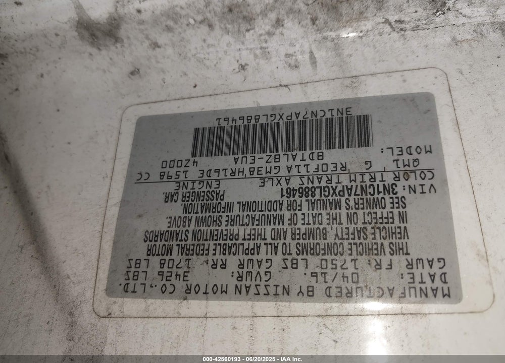 2016 NISSAN VERSA VIN: 3N1CN7APXGL886461