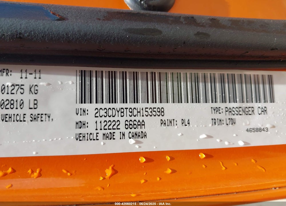 2012 DODGE CHALLENGER VIN: 2C3CDYBT9CH153598