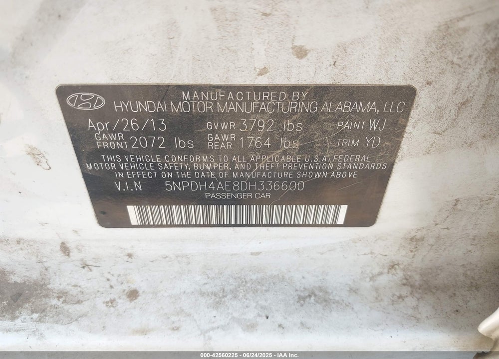 2013 HYUNDAI ELANTRA VIN: 5NPDH4AE8DH336600