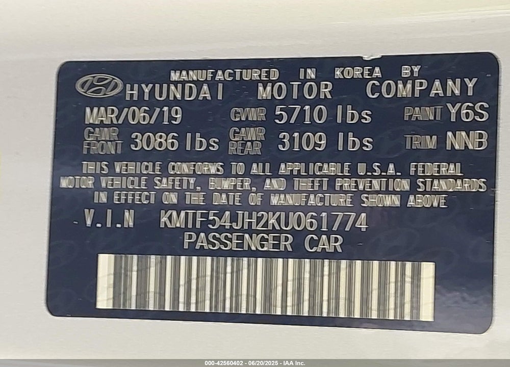 2019 GENESIS G90 VIN: KMTF54JH2KU061774