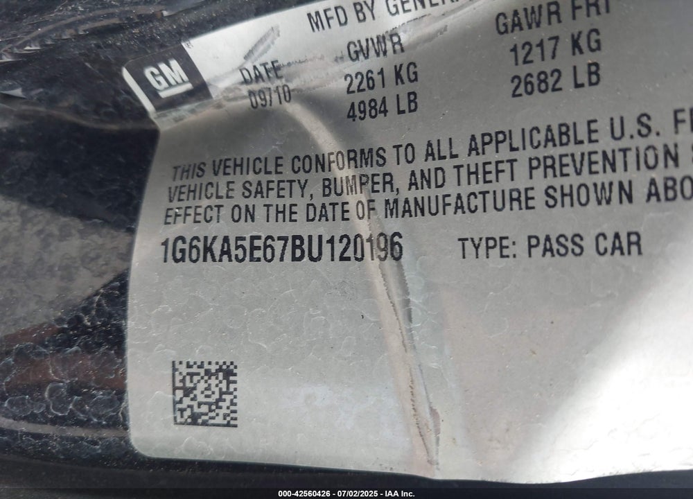 2011 CADILLAC DTS VIN: 1G6KA5E67BU120196