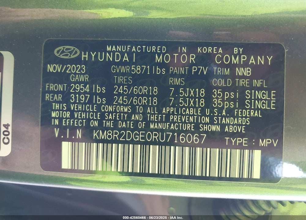 2024 HYUNDAI PALISADE VIN: KM8R2DGE0RU716067