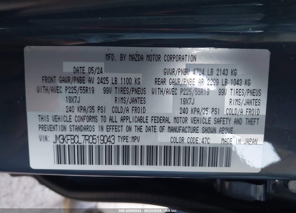2024 MAZDA CX-5 VIN: JM3KFBCL7R0519043