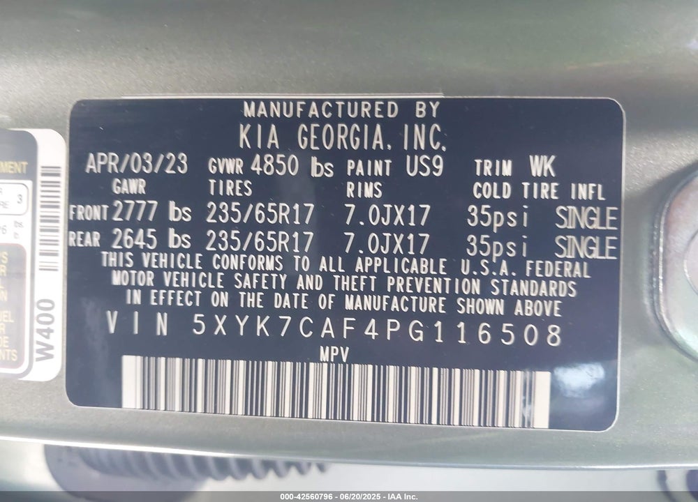 2023 KIA SPORTAGE VIN: 5XYK7CAF4PG116508
