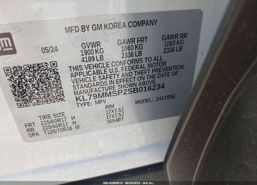 2025 CHEVROLET TRAILBLAZER VIN: KL79MMSP2SB016234