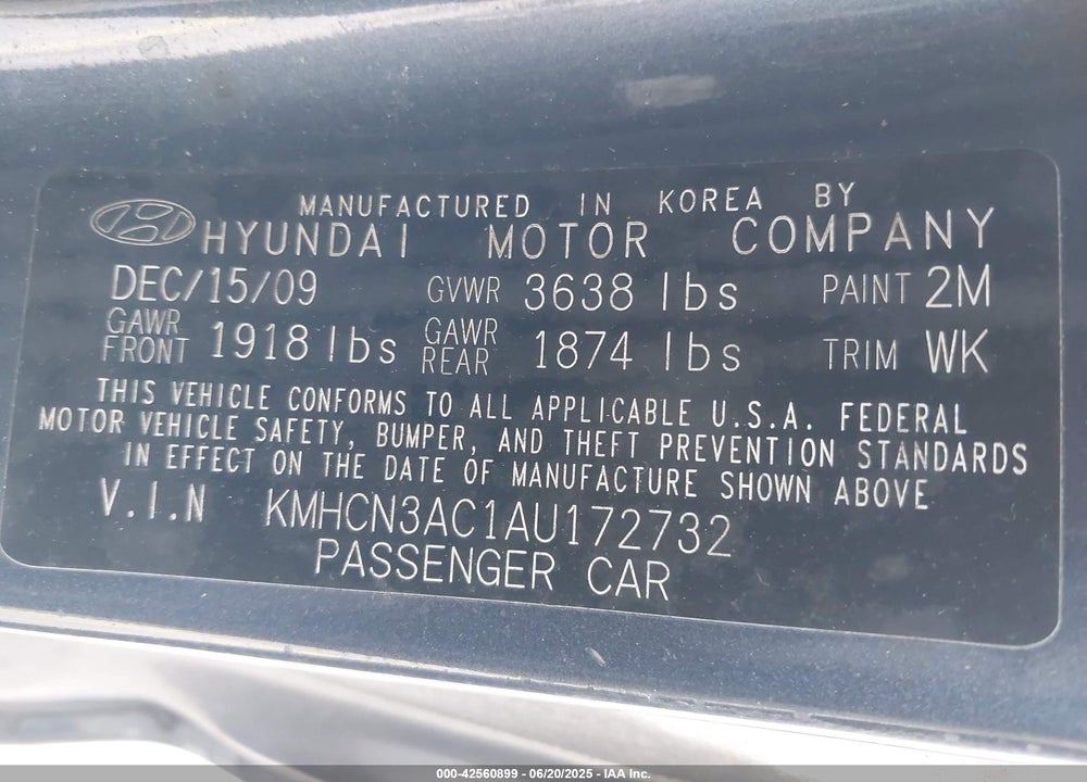 2010 HYUNDAI ACCENT SE VIN: KMHCN3AC1AU172732