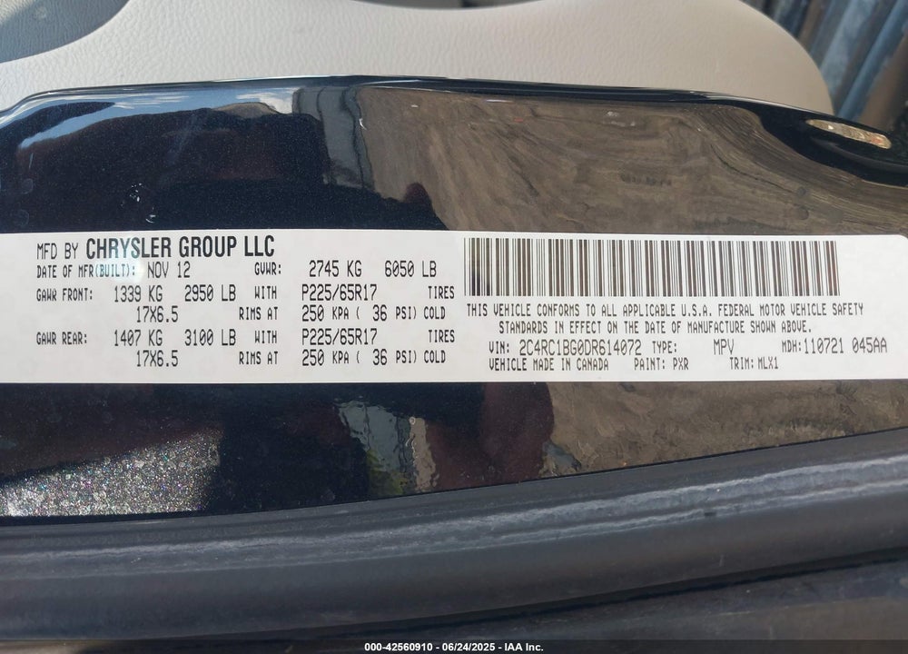 2013 CHRYSLER TOWN & COUNTRY TOURING VIN: 2C4RC1BG0DR614072