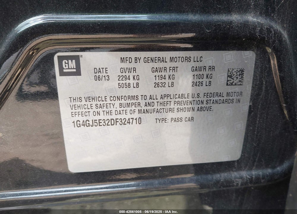 2013 BUICK LACROSSE VIN: 1G4GJ5E32DF324710