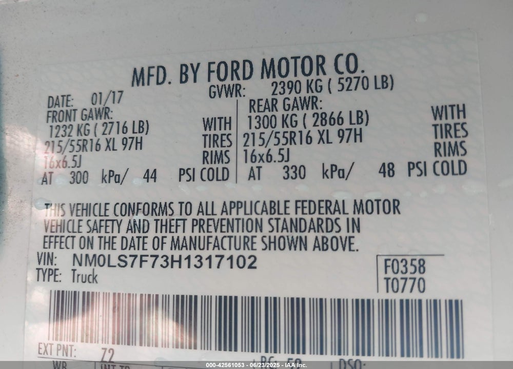 2017 FORD TRANSIT CONNECT XLT VIN: NM0LS7F73H1317102