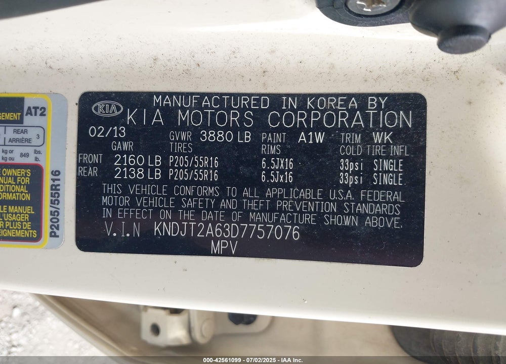 2013 KIA SOUL VIN: KNDJT2A63D7757076