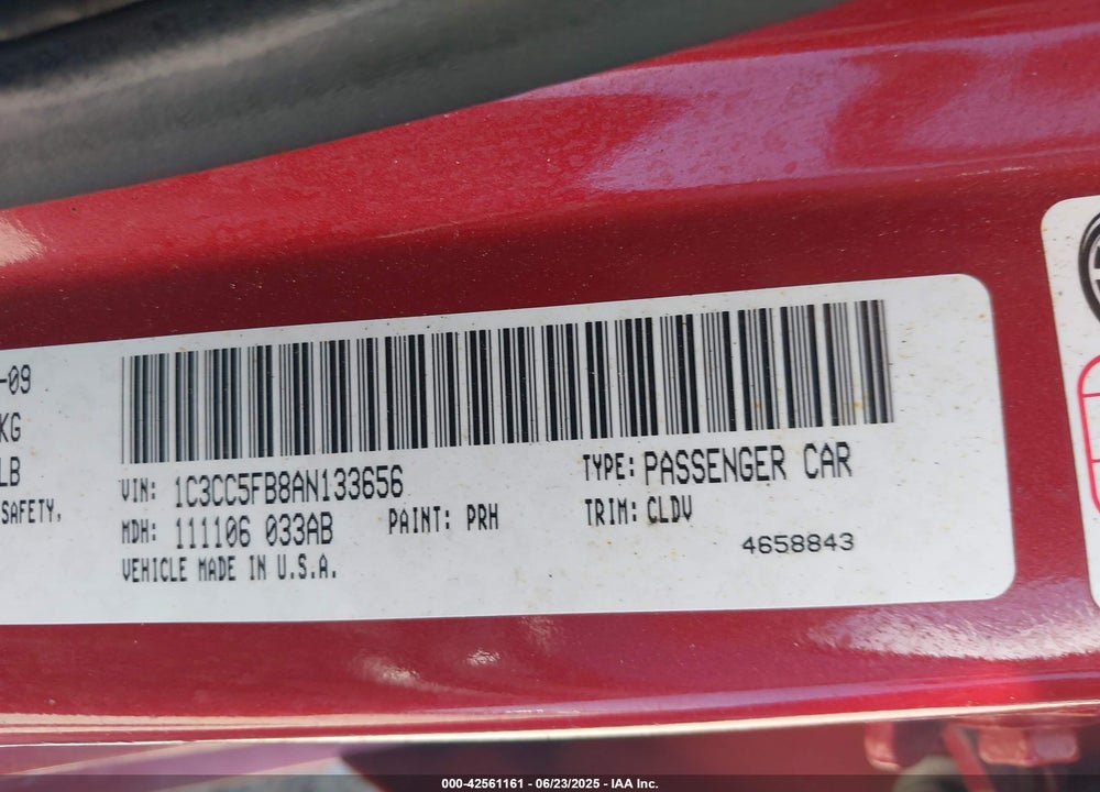 2010 CHRYSLER SEBRING VIN: 1C3CC5FB8AN133656