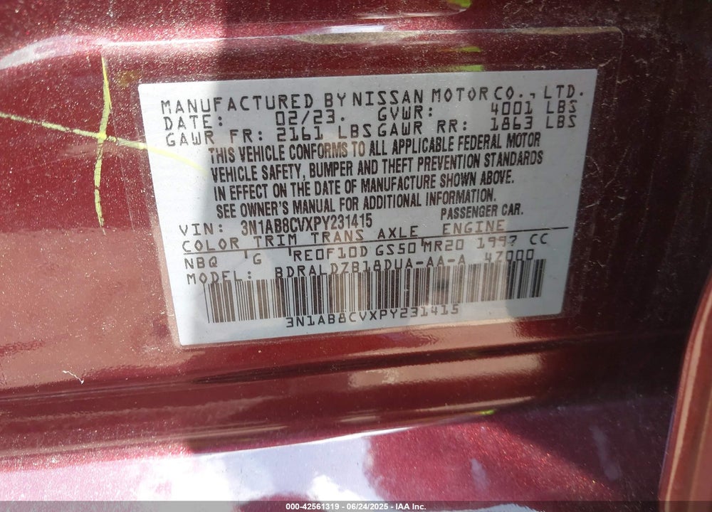 2023 NISSAN SENTRA VIN: 3N1AB8CVXPY231415