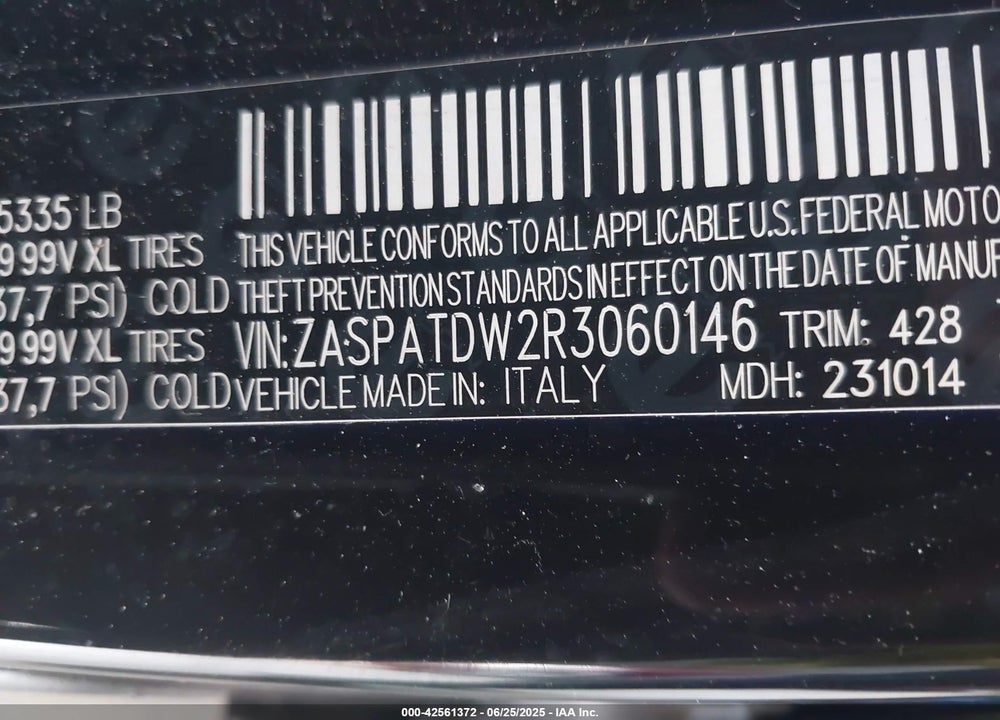 2024 ALFA ROMEO TONALE VIN: ZASPATDW2R3060146