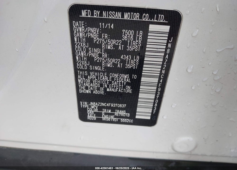 2015 INFINITI QX80 VIN: JN8AZ2NC4F9370837