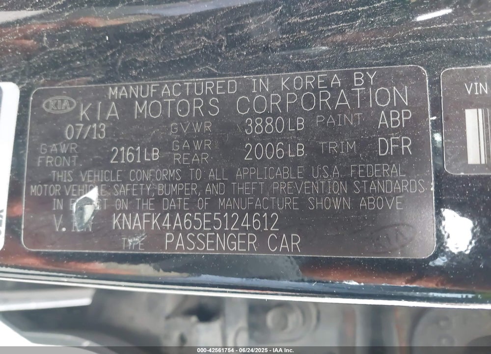2014 KIA FORTE VIN: KNAFK4A65E5124612
