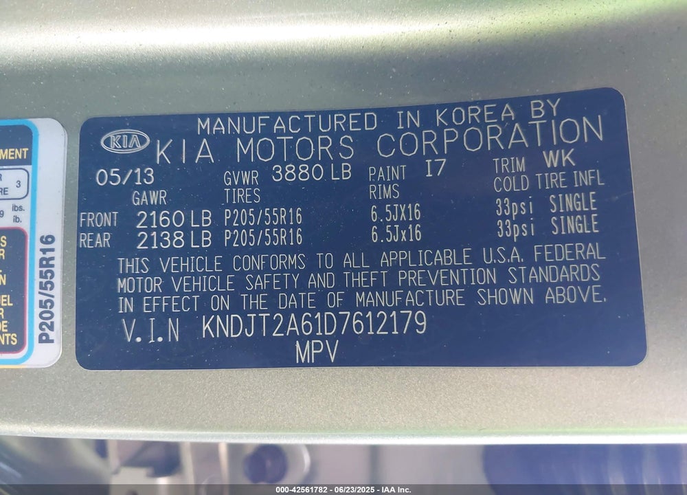 2013 KIA SOUL VIN: KNDJT2A61D7612179