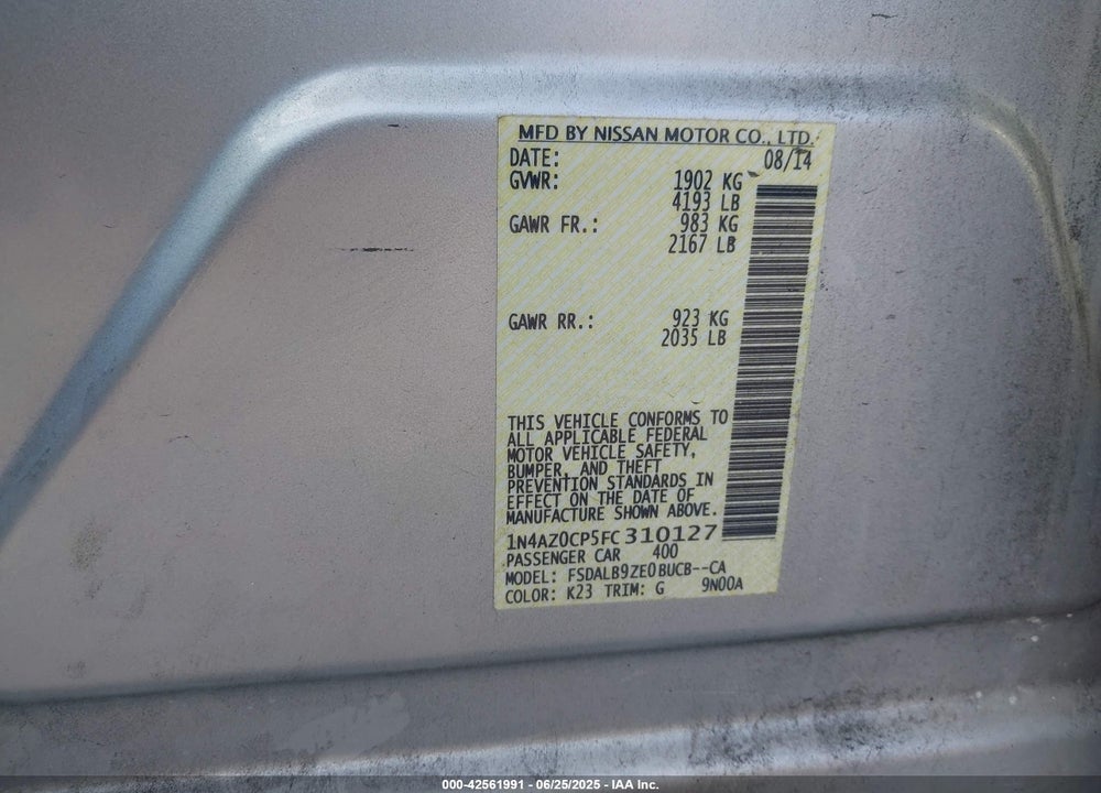 2015 NISSAN LEAF VIN: 1N4AZ0CP5FC310127